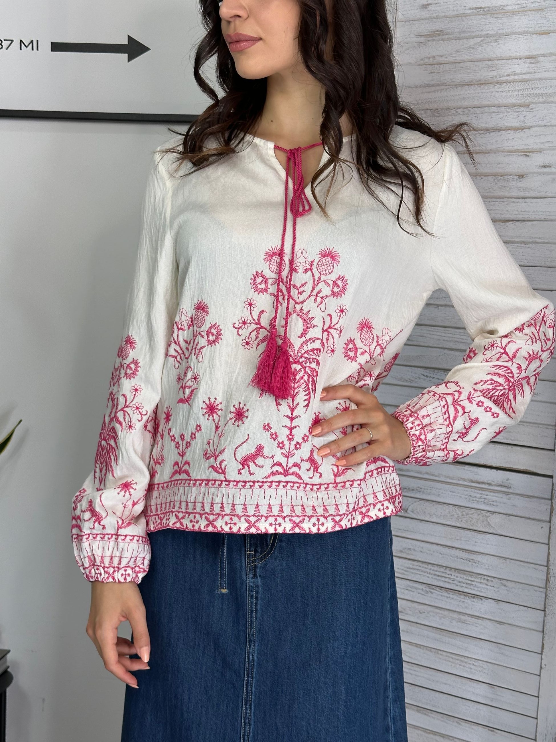 Camicia ricamo rosa Molly Bracken