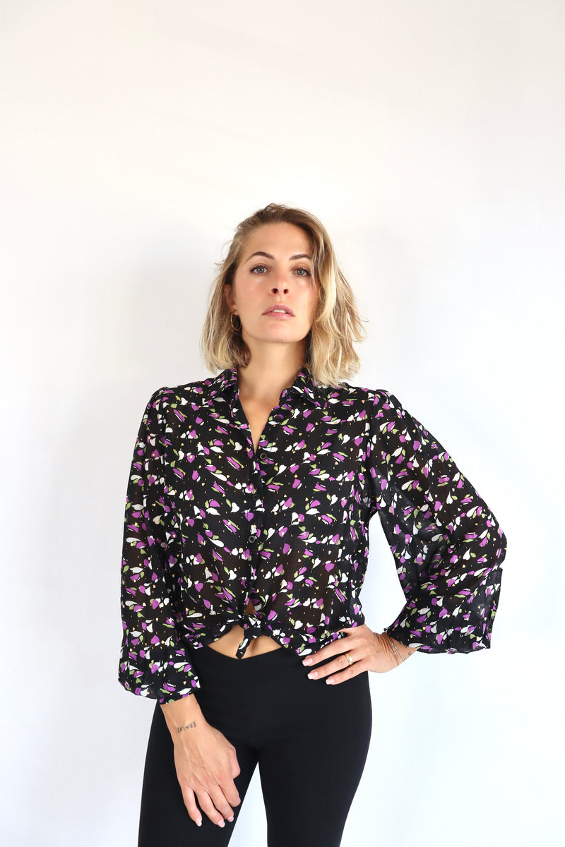 MOLLY BRACKEN Camicia nera fantasia fiori