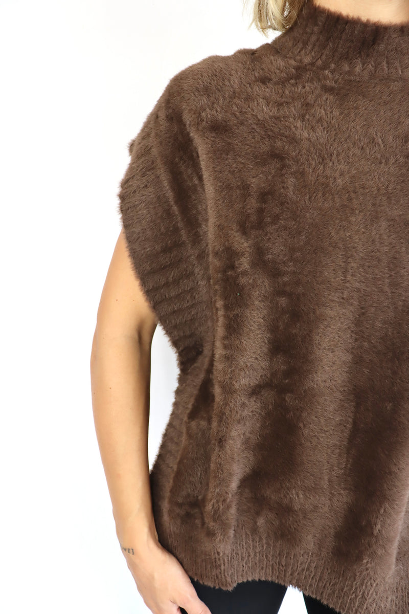 MOLLY BRACKEN Gilet peloso con mezzo collo