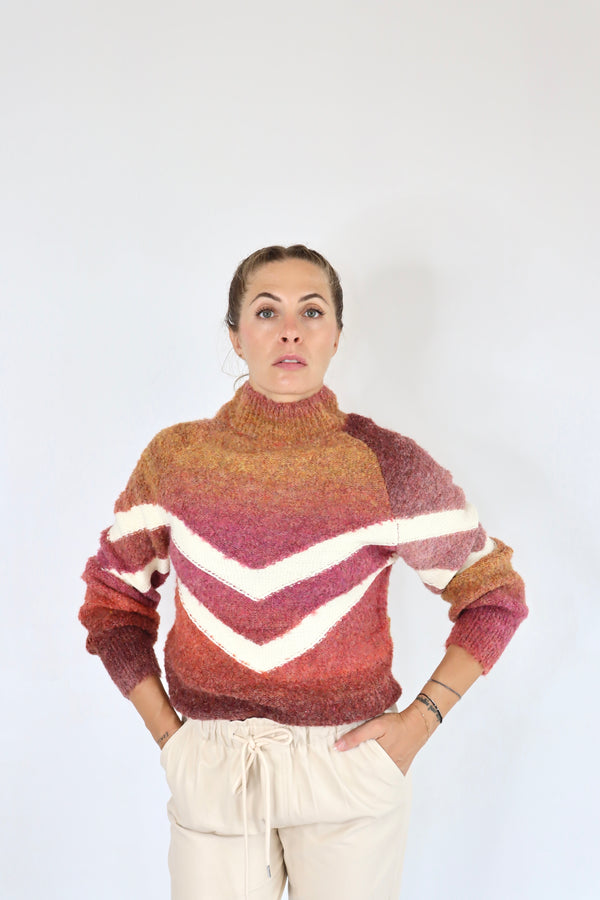 MOLLY BRACKEN Maglione righe bianche a mezzo collo