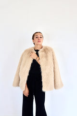 MOLLY BRACKEN Eco-pelliccia beige con chiusura a gancio
