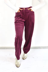 MOLLY BRACKEN Pantalone in velluto bordeaux
