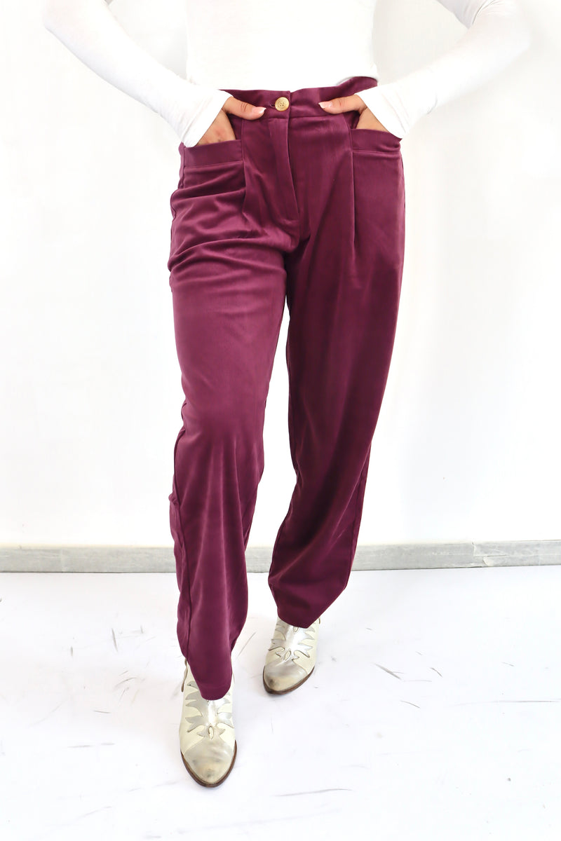 MOLLY BRACKEN Pantalone in velluto bordeaux