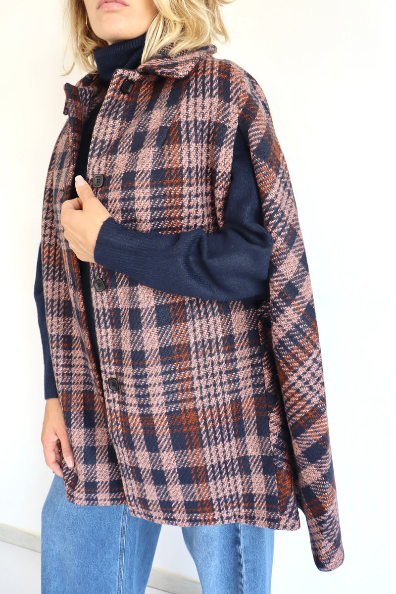 MOLLY BRACKEN Cappotto mantella a quadri