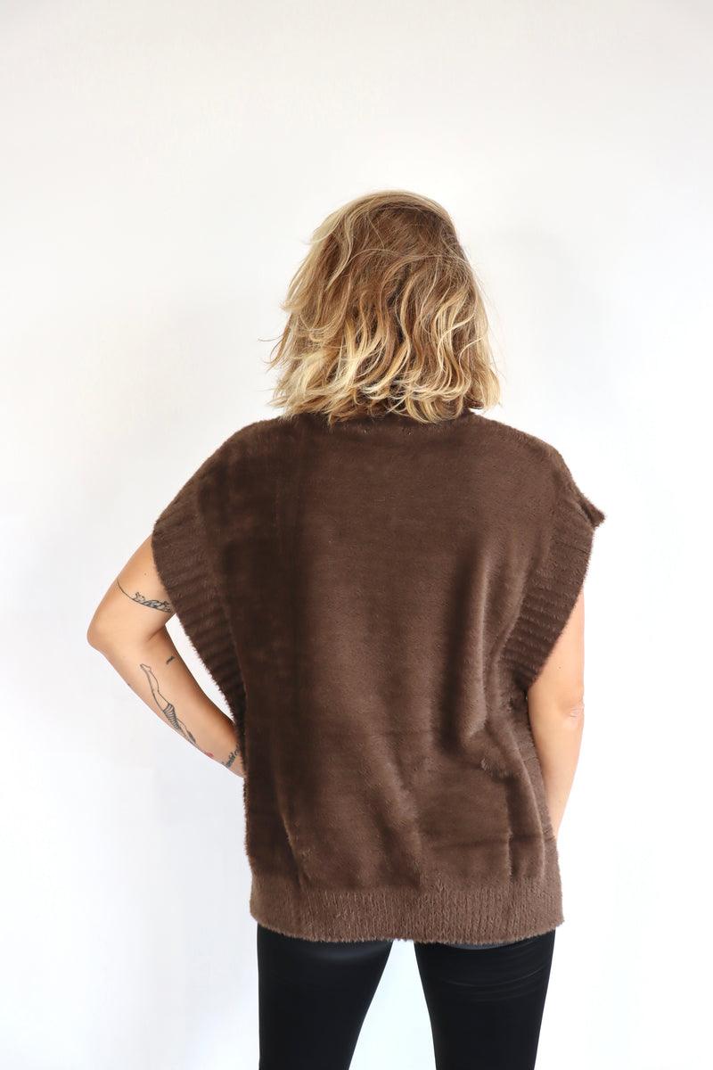MOLLY BRACKEN Gilet peloso con mezzo collo