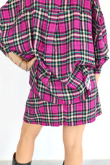 MOLLY BRACKEN Gonna corta fucsia fantasia a quadri coordinato