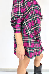 MOLLY BRACKEN Gonna corta fucsia fantasia a quadri coordinato