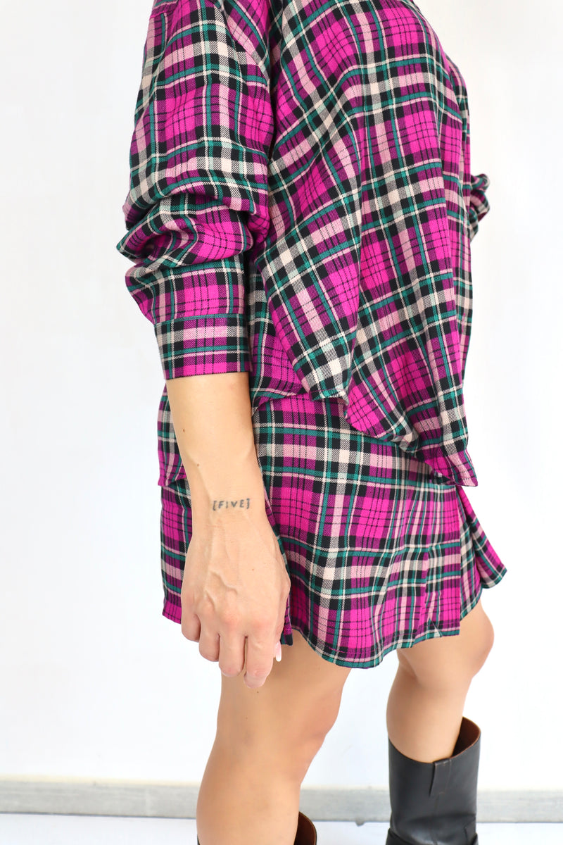 MOLLY BRACKEN Gonna corta fucsia fantasia a quadri coordinato