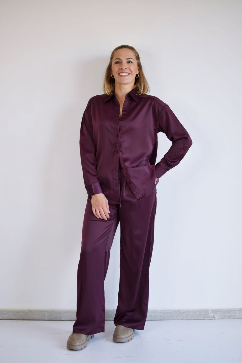 COMPANIA FANTASTICA Pantaloni satinati color melanzana